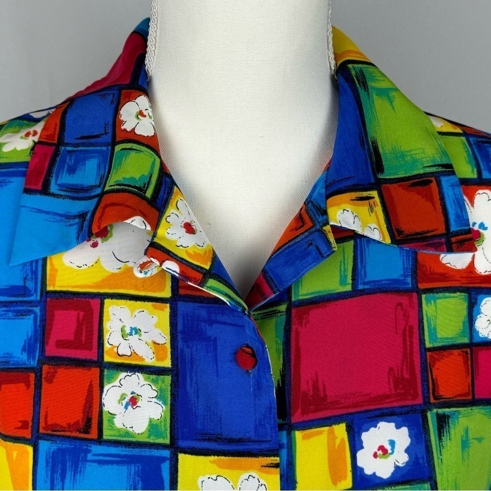 Vintage Jordan Short Sleeve Blouse Button Up Colorful Floral Print Medium Artsy - Picture 5 of 10